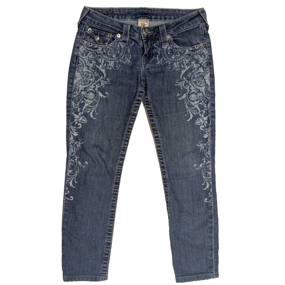 True Religion Jeans Size 26 WOMENS Floral Cathedral Print Skinny Fit - Picture 1 of 10